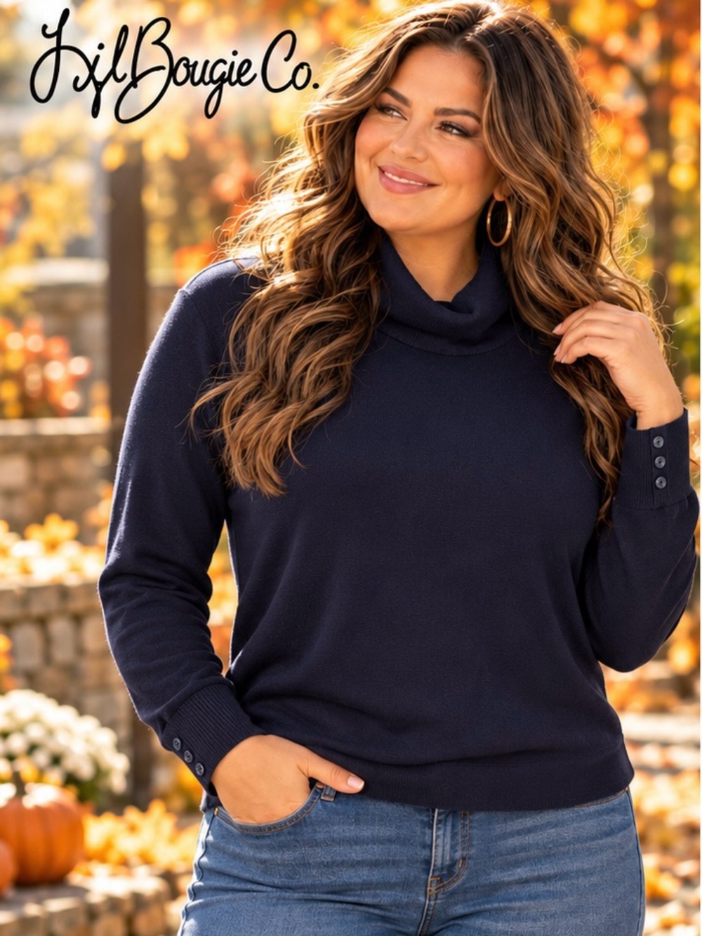 Talbots Women's Navy Cowl Neck Sweater Size Large Petite
